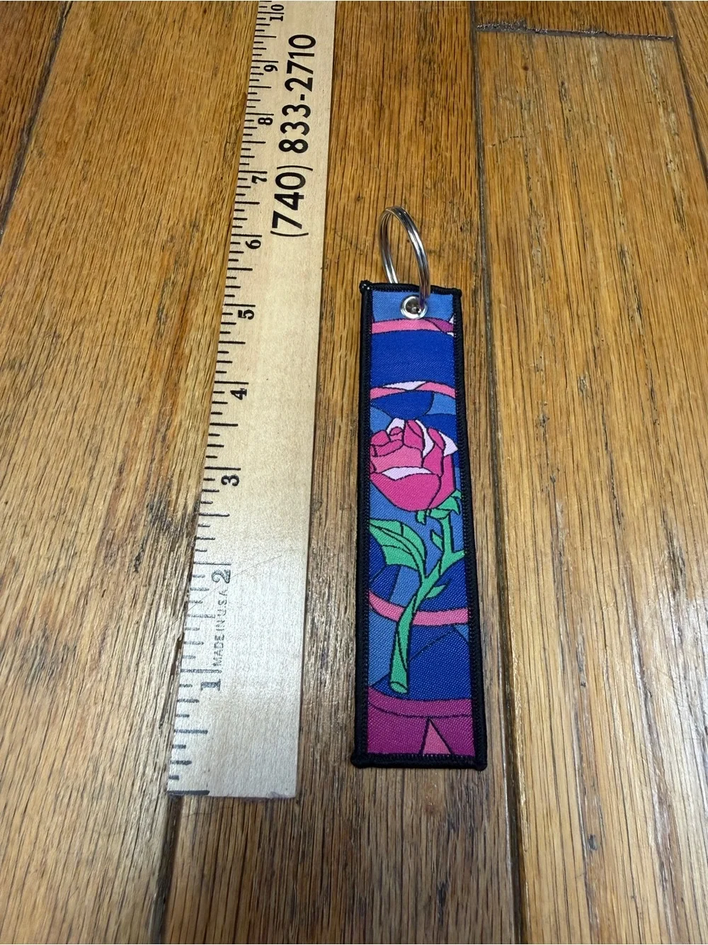 Beauty and the Beast Stained Glass Key Fob - Pink Rose & Yellow Dress